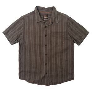 Prana Shirt Mens M Medium Espresso Cotton Printed Button Up Short Sleeve Pocket